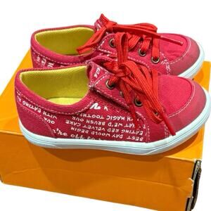 Livie & Luca Reeve Eco Canvas Sneakers Red Text Print Toddler Sz 7 Lace Up Vegan